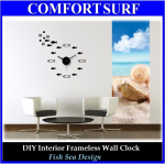 Creative Interior Decoration Frameless DIY Wall Acrylic Clock-Fish Sea Design